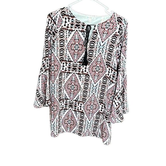 Love Fire Women's Multicolored Bell Sleeves Tie Front Geometric Size XS - Picture 1 of 4
